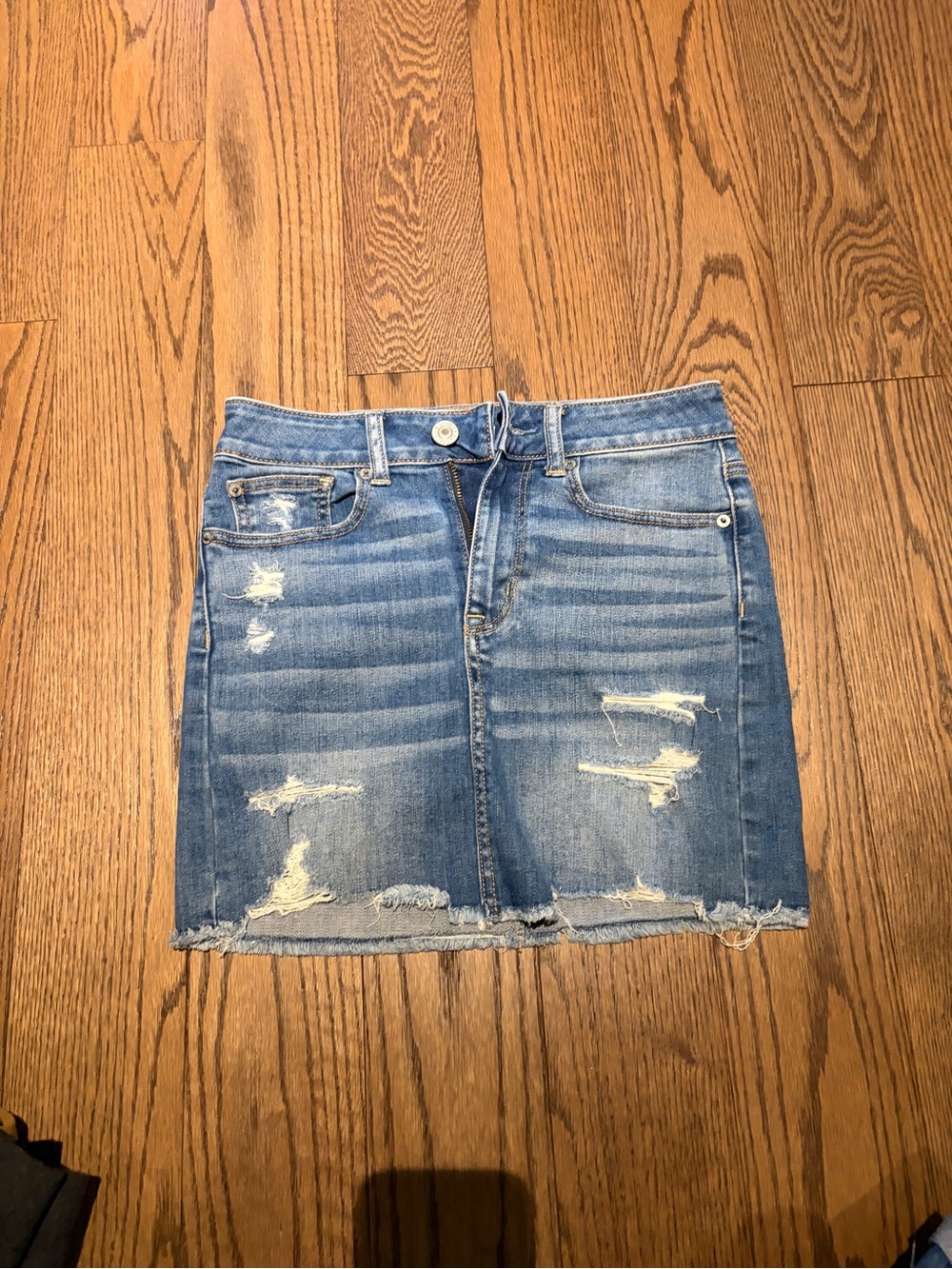 American Eagle Outfitters Blue Distressed Denim Mini Skirt